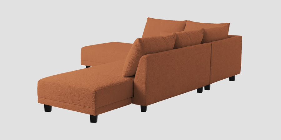 Ira Boucle Fabric Rhs 6 Seater Convertible Sofa Cum Bed In Light Orange Colour - Febonic Living