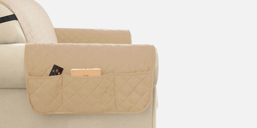 Bunny Velvet 3 Seater Quilted Sofa Cover In Winter Beige Colour - Febonic Living