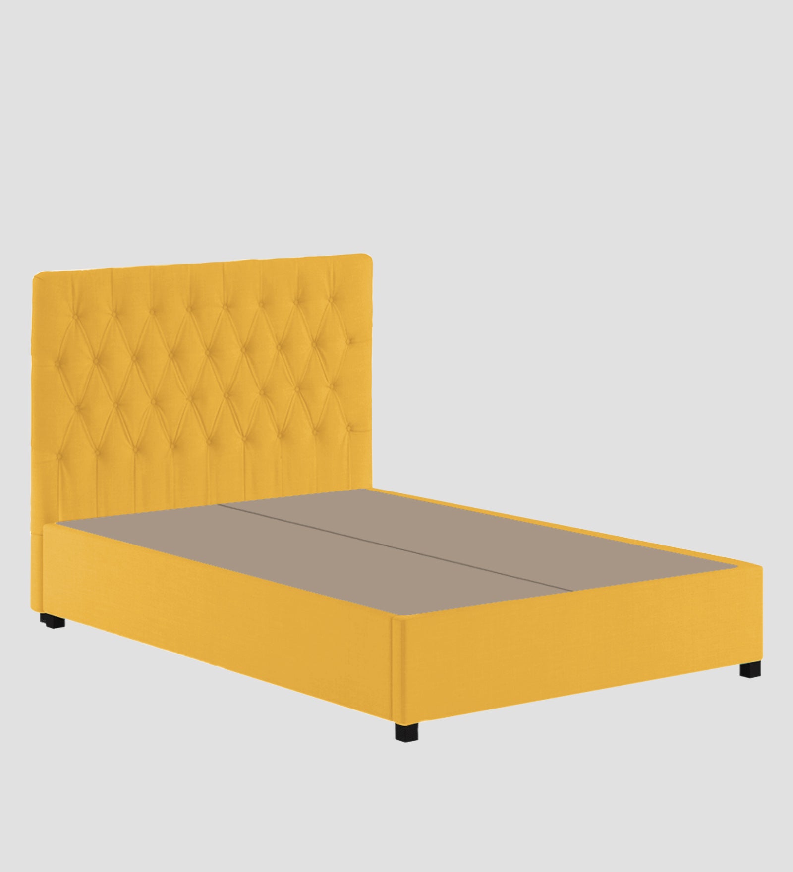 Isko Fabric King Size Bed In Bold Yellow Colour With Storage Box - Febonic Living