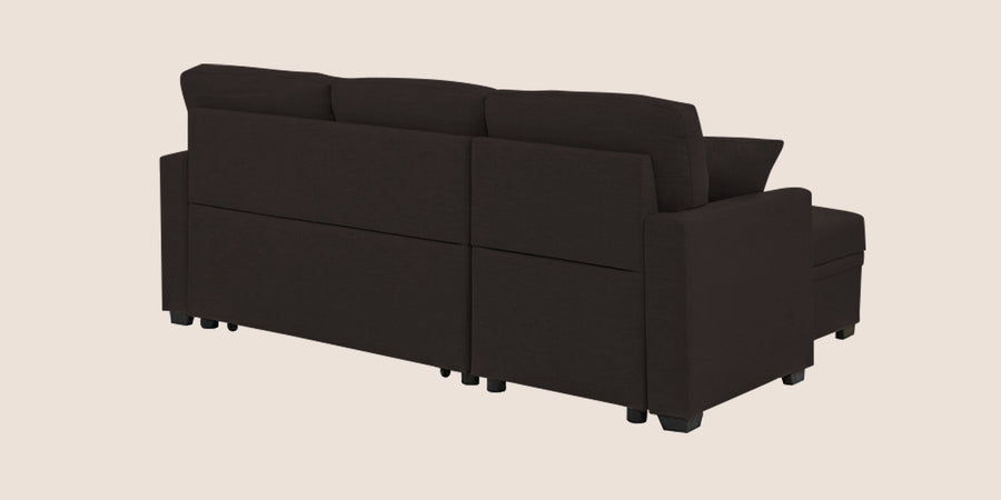 Jody Fabric 3 Seater Pull Out Sofa Cum Bed In Cara Brown Colour With Storage - Febonic Living