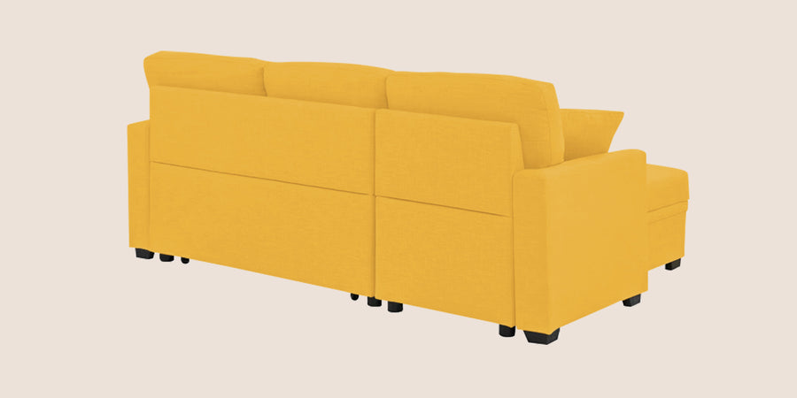 Jody Fabric 3 Seater Pull Out Sofa Cum Bed In Bold Yellow Colour With Storage - Febonic Living