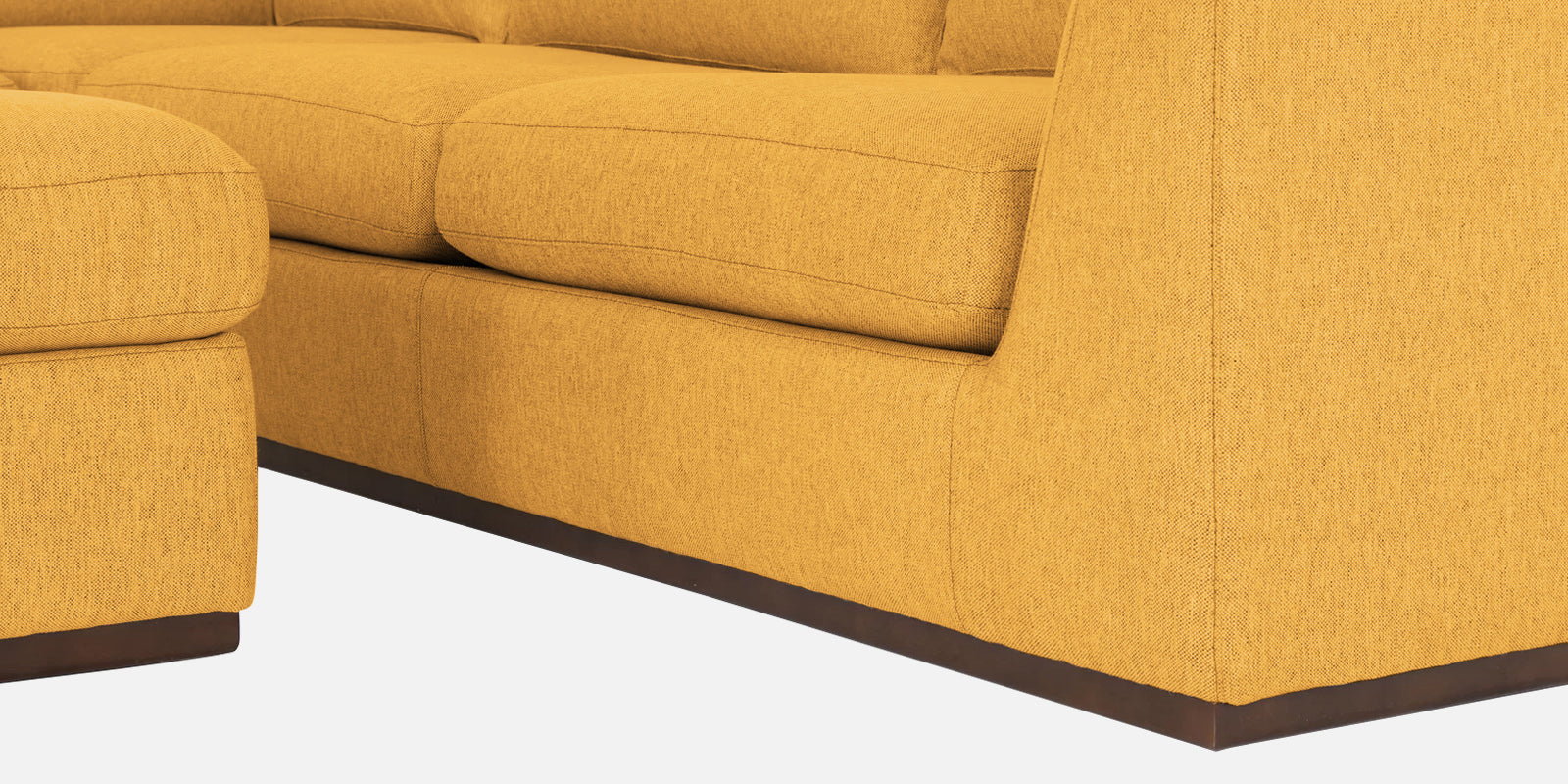 Freedom Velvet 6 Seater LHS Sectional Sofa In Turmeric Yellow Colour With Ottoman