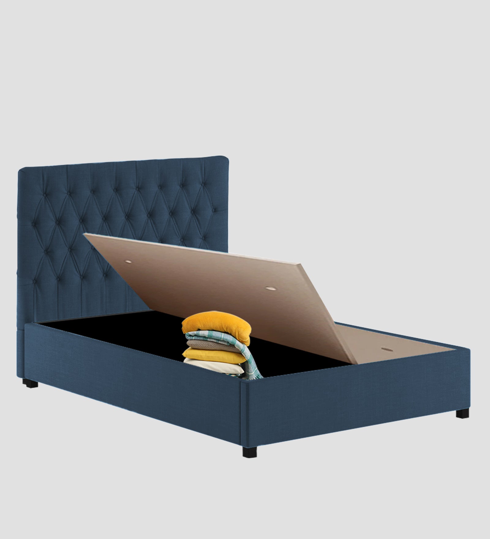 Isko Fabric King Size Bed In Light Blue Colour With Storage Box - Febonic Living