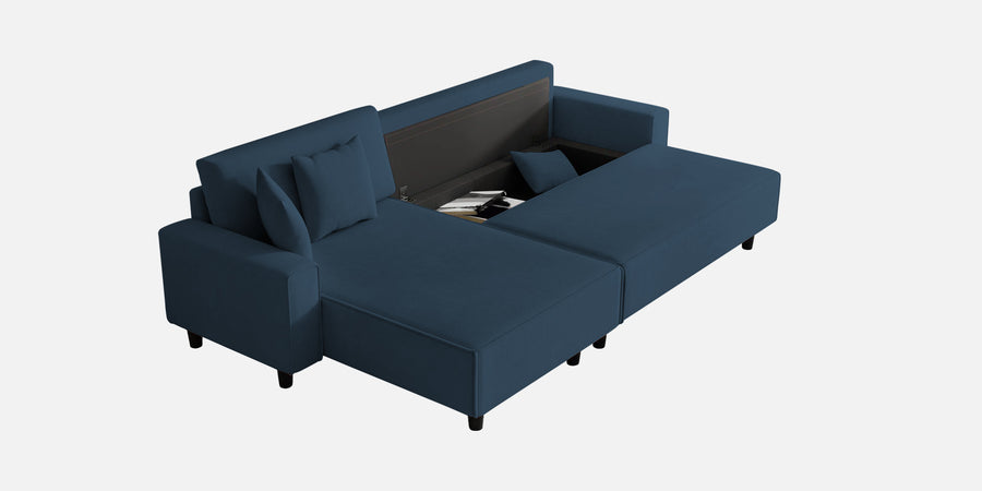 Peach Fabric Rhs 6 Seater Sofa Cum Bed With Storage In Light Blue Colour - Febonic Living
