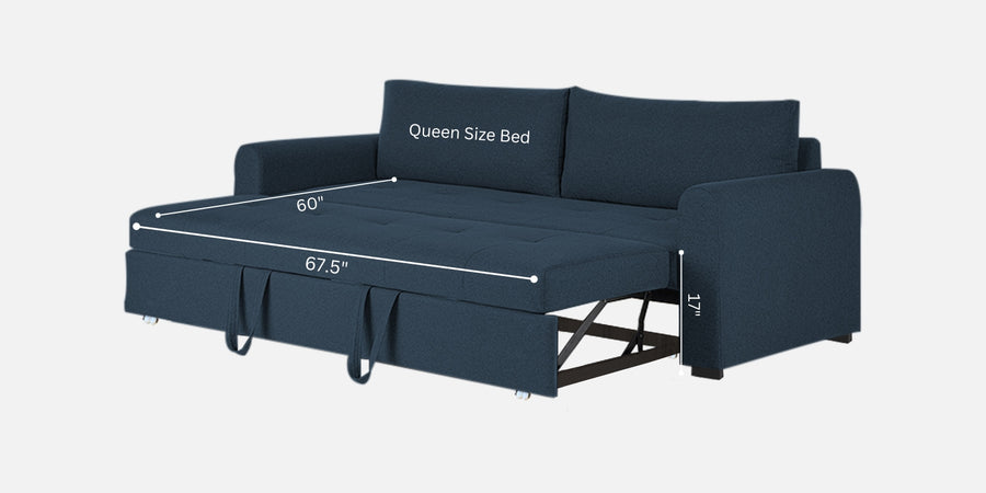 Sigma Fabric 3 Seater Pull Out Sofa Cum Bed In Light Blue Colour - Febonic Living