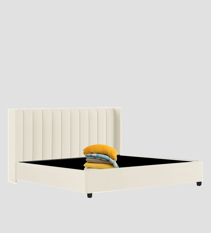Colina Fabric Upholstered King Size Bed In Ivory Cream Colour With Box Storage - Febonic Living