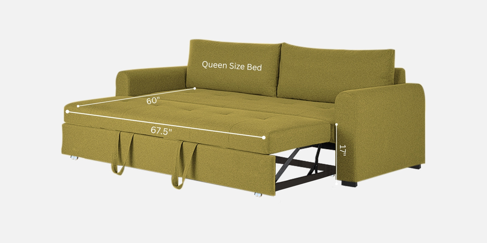 Sigma Fabric 3 Seater Pull Out Sofa Cum Bed In Parrot Green Colour