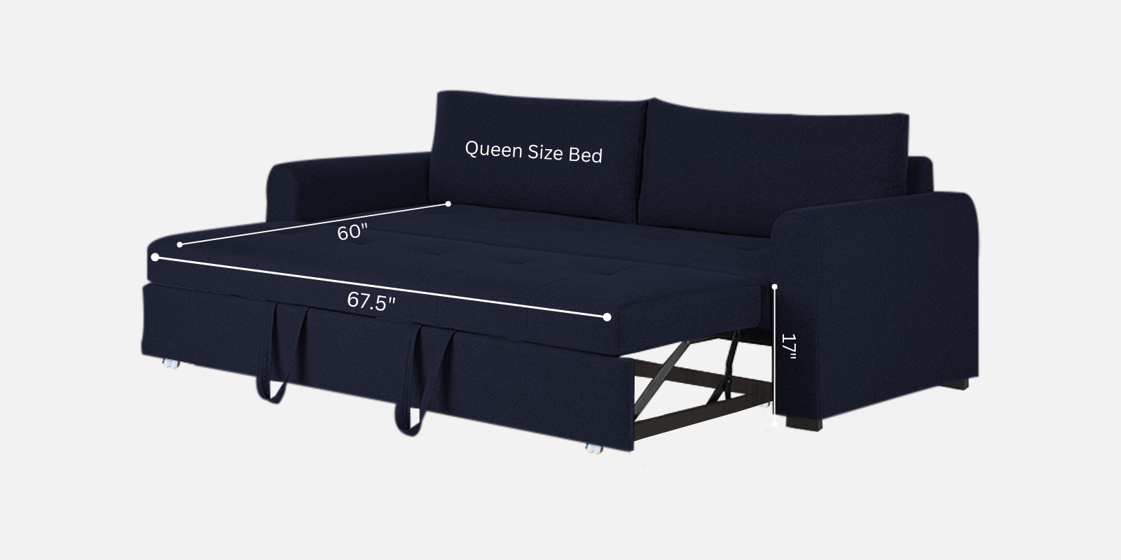 Sigma Fabric 3 Seater Pull Out Sofa Cum Bed In Royal Blue Colour