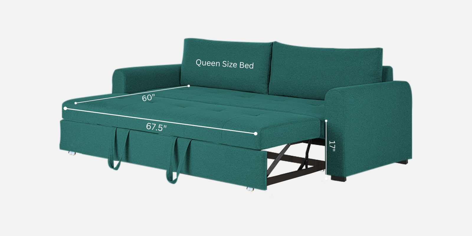 Sigma Fabric 3 Seater Pull Out Sofa Cum Bed In Sea Green Colour