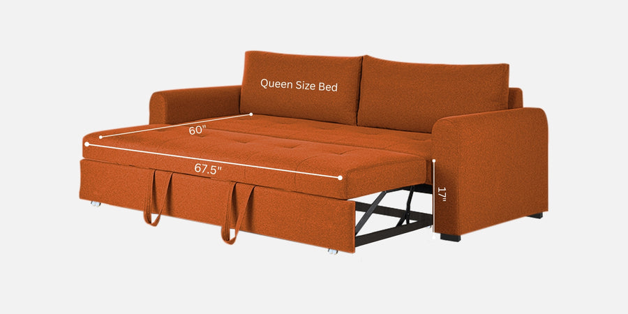 Sigma Fabric 3 Seater Pull Out Sofa Cum Bed In Vivid Orange Colour - Febonic Living