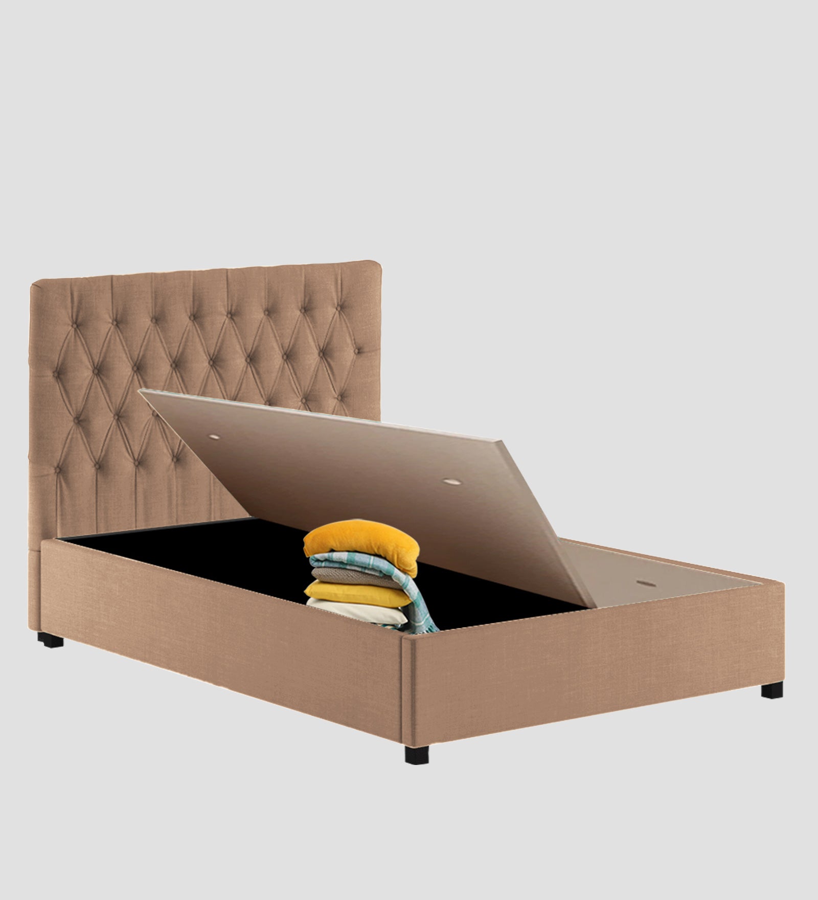 Isko Fabric King Size Bed In Cosmic Beige Colour With Storage Box - Febonic Living