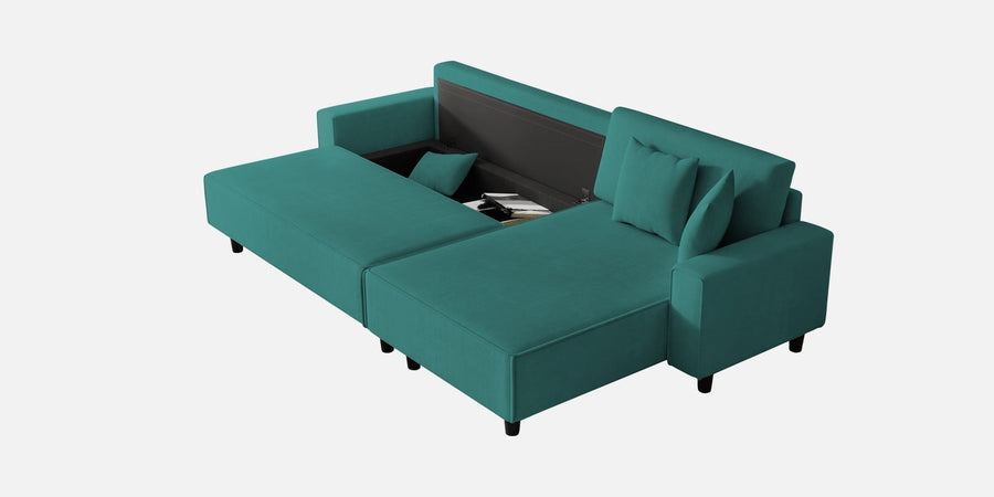 Peach Fabric Lhs 6 Seater Sofa Cum Bed With Storage In Sea Green Colour - Febonic Living
