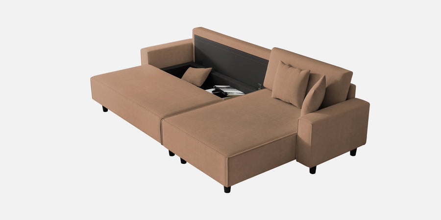 Peach Fabric Lhs 6 Seater Sofa Cum Bed With Storage In Cosmic Beige Colour - Febonic Living
