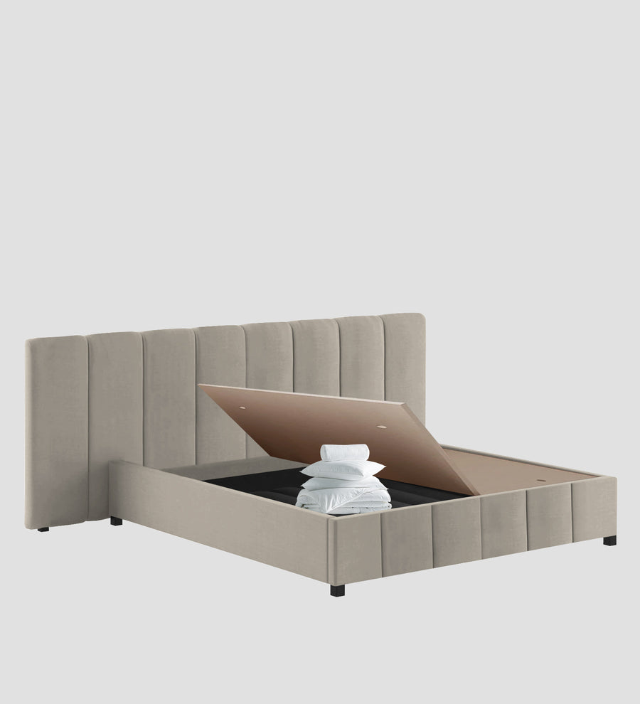 Nora Fabric Upholstered King Size Bed In Ash Grey Colour With Box Storage - Febonic Living