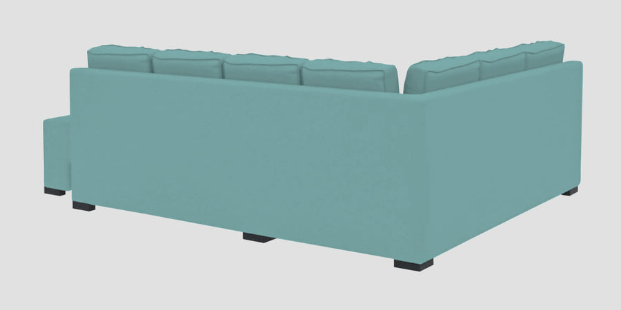 Corby Velvet Lhs 6 Seater Convertible Sofa Cum Bed In Barmunda Aqua Colour - Febonic Living