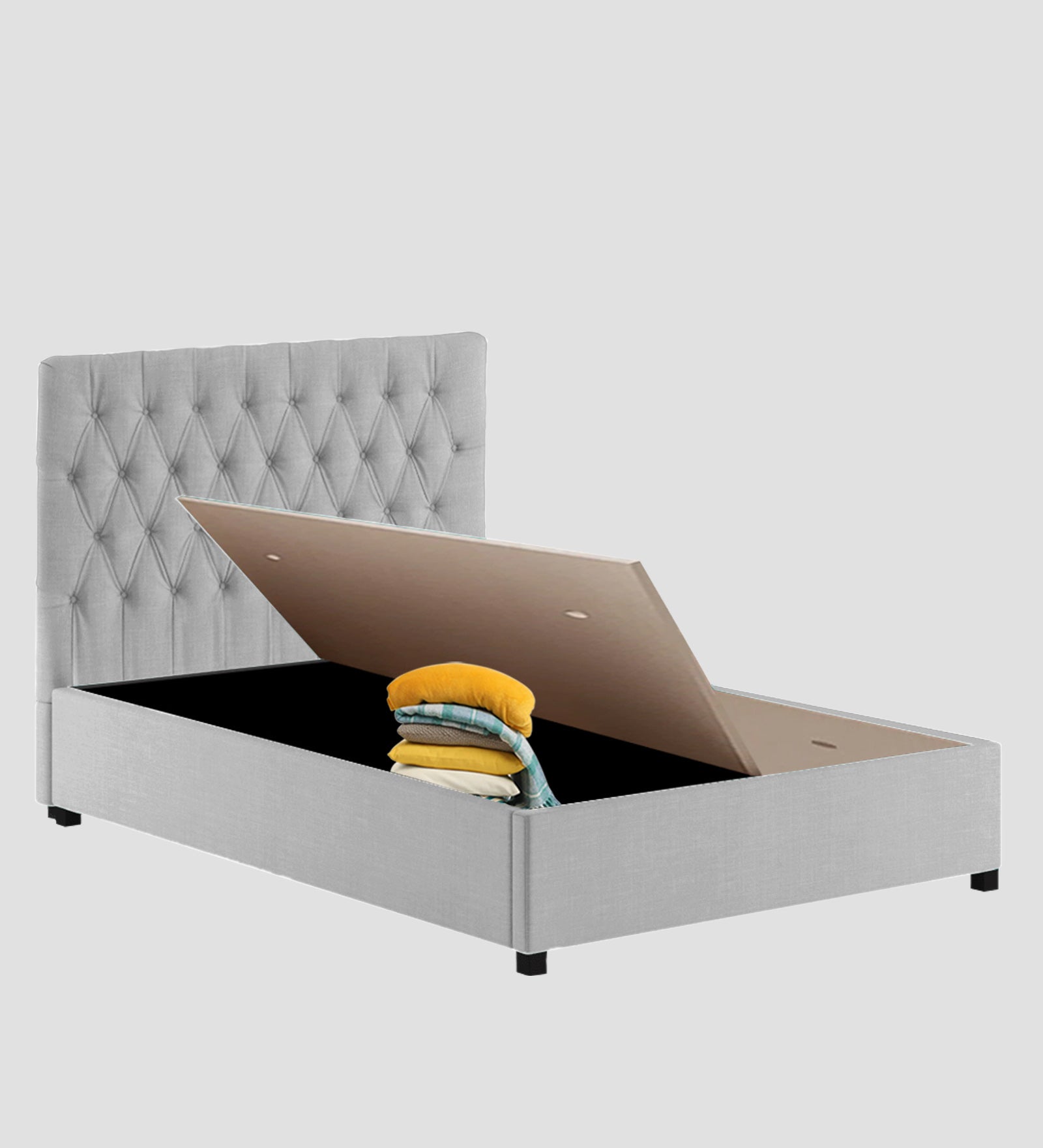 Isko Fabric King Size Bed In Lit Grey Colour With Storage Box - Febonic Living