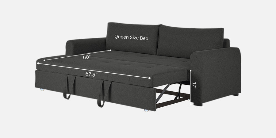 Sigma Fabric 3 Seater Pull Out Sofa Cum Bed In Charcoal Grey Colour - Febonic Living