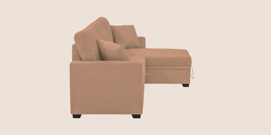 Jody Fabric 3 Seater Pull Out Sofa Cum Bed In Cosmic Beige Colour With Storage - Febonic Living