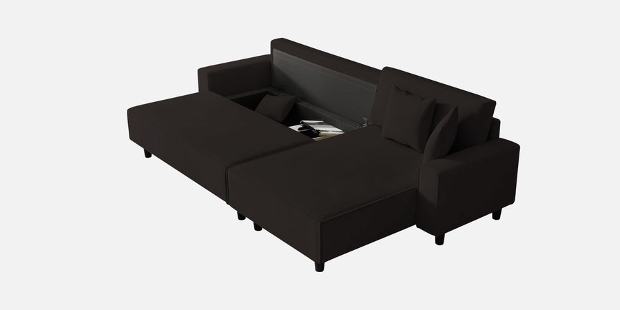 Peach Fabric Lhs 6 Seater Sofa Cum Bed With Storage In Cara Brown Colour - Febonic Living