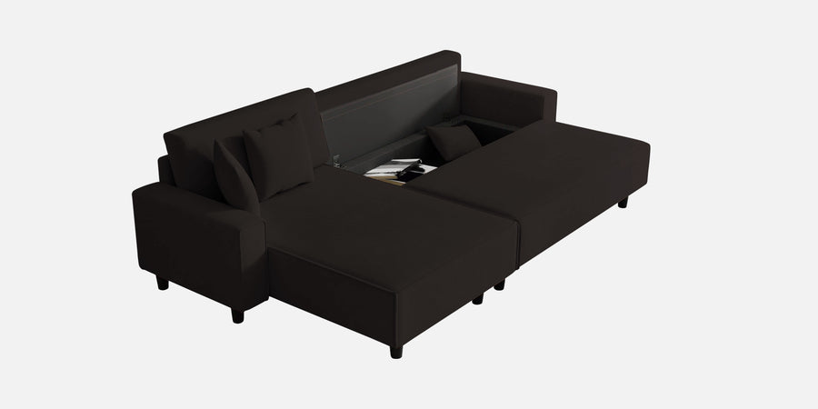Peach Fabric Rhs 6 Seater Sofa Cum Bed With Storage In Cara Brown Colour - Febonic Living