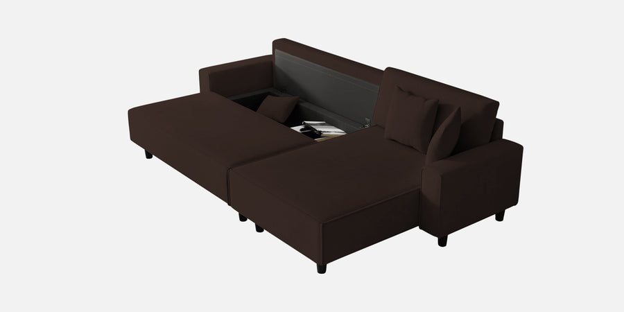 Peach Fabric Lhs 6 Seater Sofa Cum Bed With Storage In Coffee Brown Colour - Febonic Living