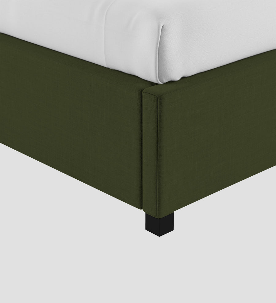Isko Fabric Upholstered Single Size Bed In Olive Green Colour With Box Storage - Febonic Living