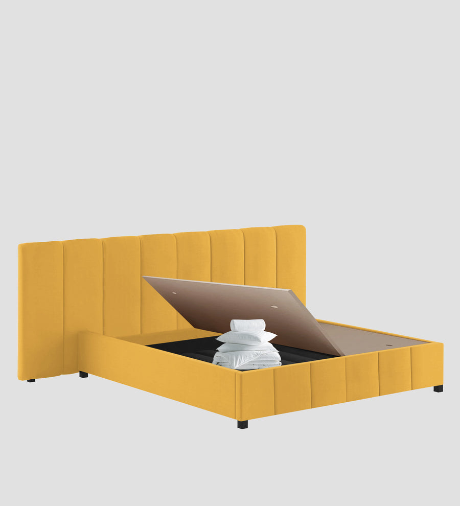 Nora Fabric Upholstered King Size Bed In Bold Yellow Colour With Box Storage - Febonic Living
