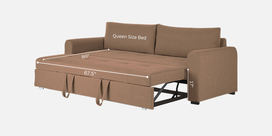 Sigma Fabric 3 Seater Pull Out Sofa Cum Bed In Cosmic Beige Colour - Febonic Living