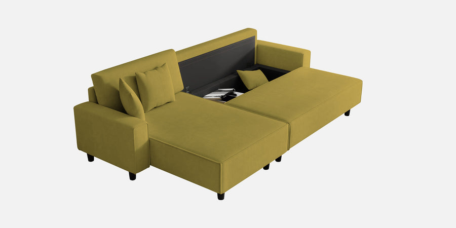 Peach Fabric Rhs 6 Seater Sofa Cum Bed With Storage In Parrot Green Colour - Febonic Living