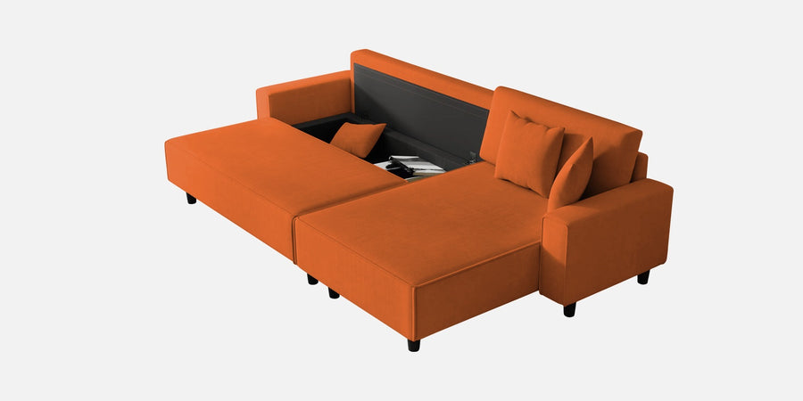 Peach Fabric Lhs 6 Seater Sofa Cum Bed With Storage In Vivid Orange Colour - Febonic Living