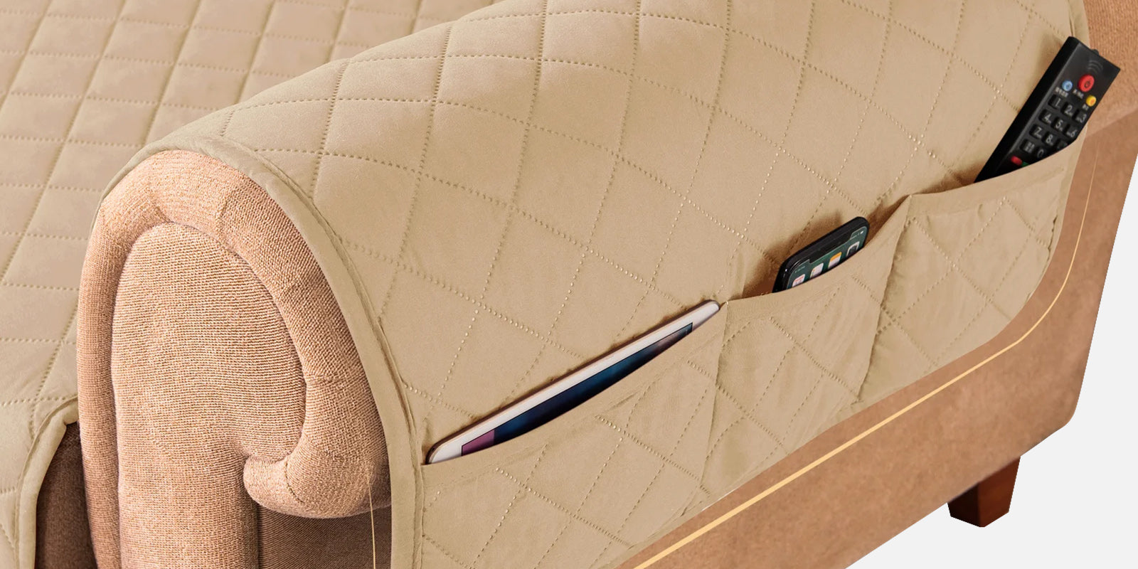 Bunny Velvet 3 Seater Quilted Sofa Cover in Winter Beige Colour - Febonic Living