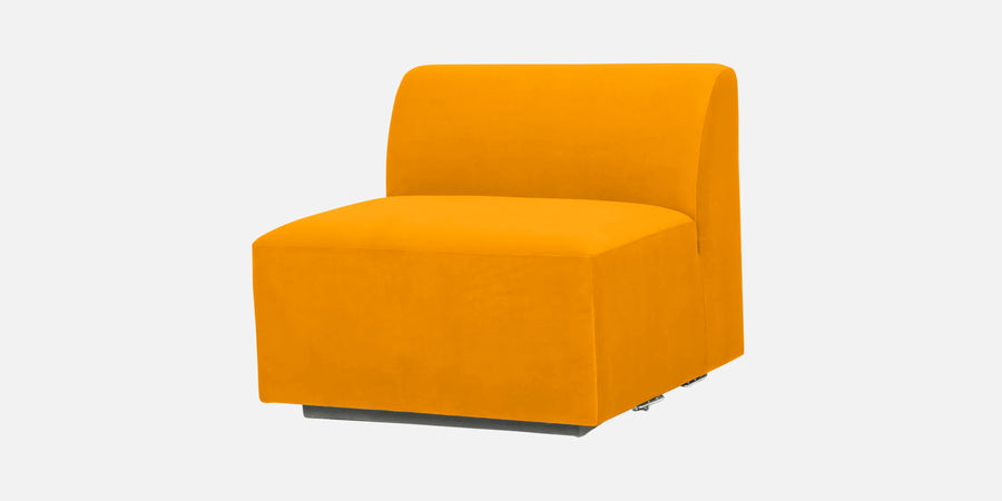Bufa Velvet Rhs Sectional Sofa In Saffron Yellow Colour With Ottoman - Febonic Living