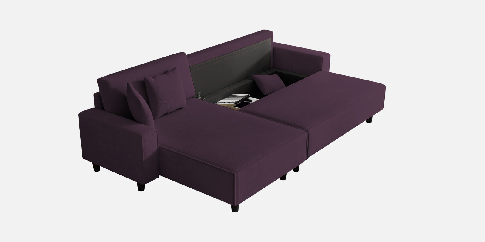 Peach Fabric RHS 6 Seater Sectional Sofa Cum Bed With Storage In Greek Purple Colour