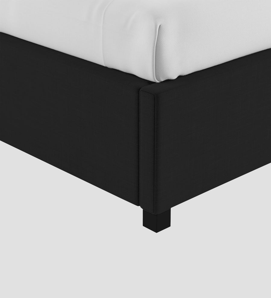 Isko Fabric Upholstered Single Size Bed In Zed Black Colour With Box Storage - Febonic Living