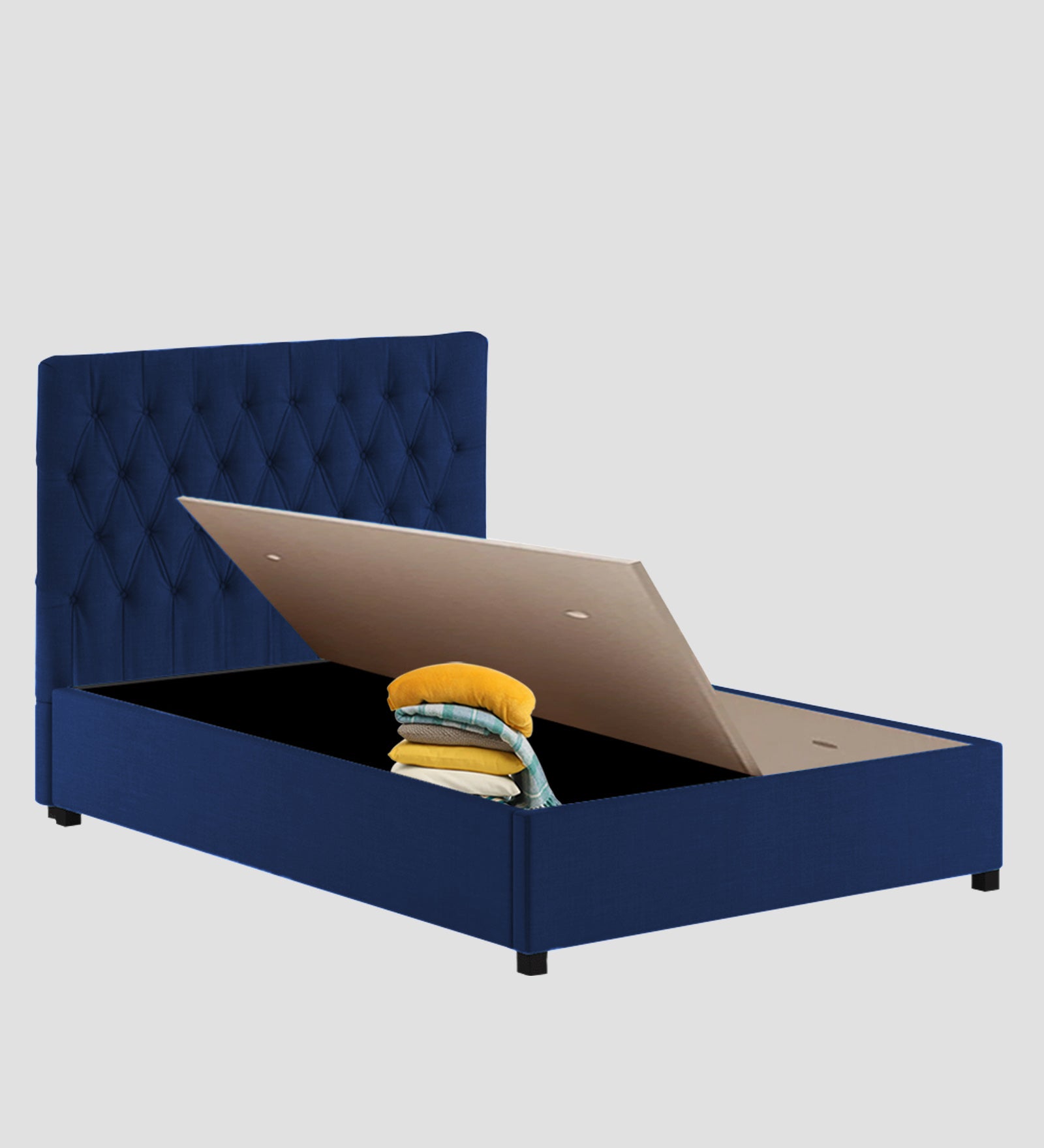 Isko Fabric King Size Bed In Royal Blue Colour With Storage Box - Febonic Living