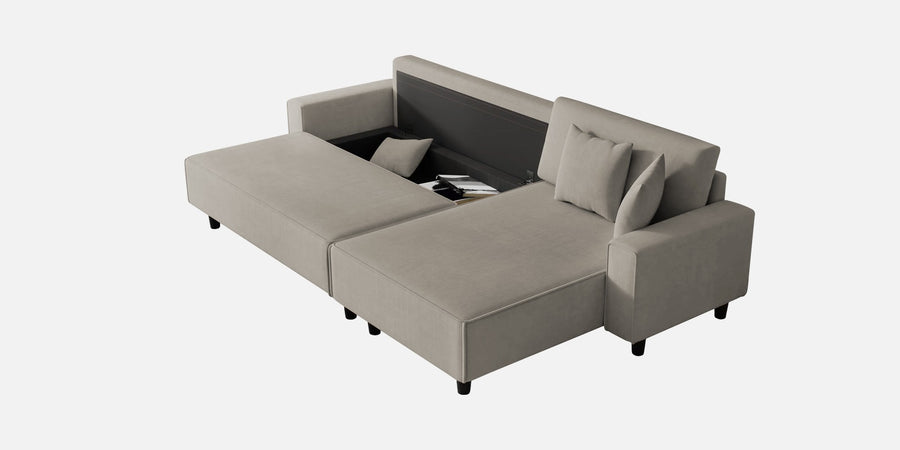 Peach Fabric Lhs 6 Seater Sofa Cum Bed With Storage In Ash Grey Colour - Febonic Living