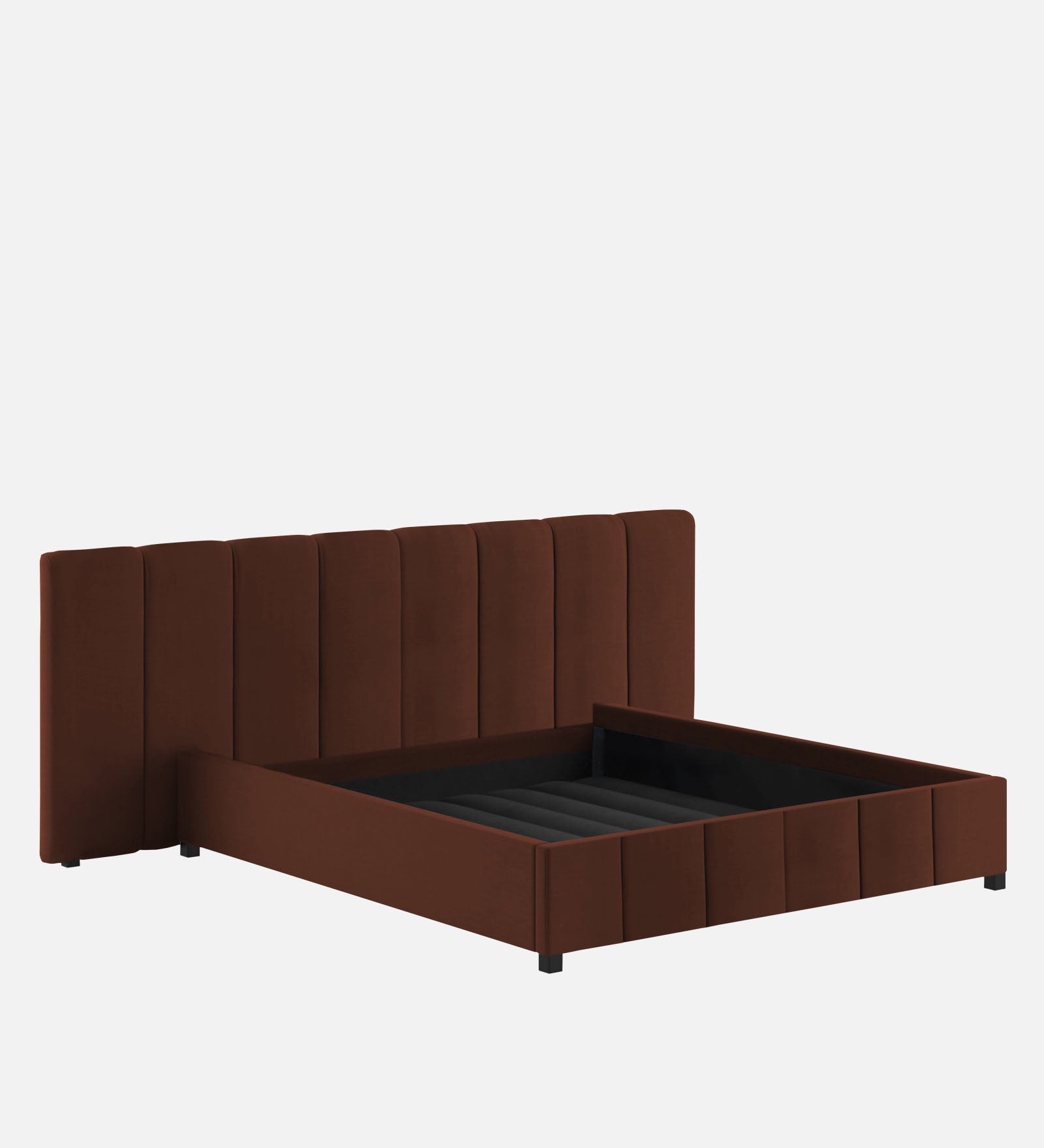 Nora Fabric Queen Size Bed In Coffee Brown Colour