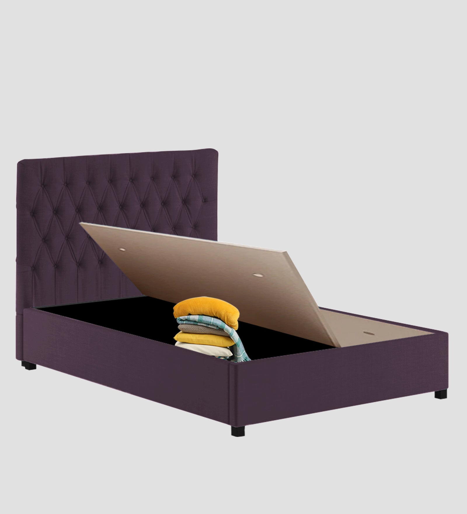 Isko Fabric King Size Bed In Greek Purple Colour With Storage Box - Febonic Living
