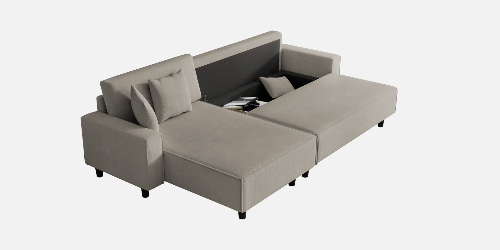 Peach Fabric RHS 6 Seater Sectional Sofa Cum Bed With Storage In Lit Grey Colour