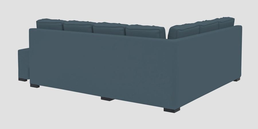 Corby Velvet Lhs 6 Seater Convertible Sofa Cum Bed In Oxford Blue Colour - Febonic Living