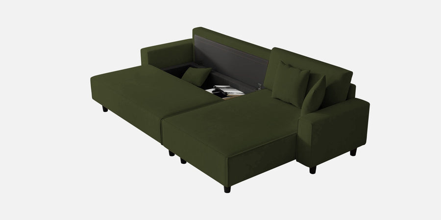 Peach Fabric Lhs 6 Seater Sofa Cum Bed With Storage In Olive Green Colour - Febonic Living