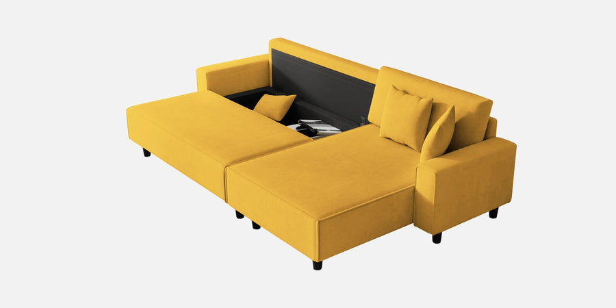 Peach Fabric Lhs 6 Seater Sofa Cum Bed With Storage In Bold Yellow Colour - Febonic Living