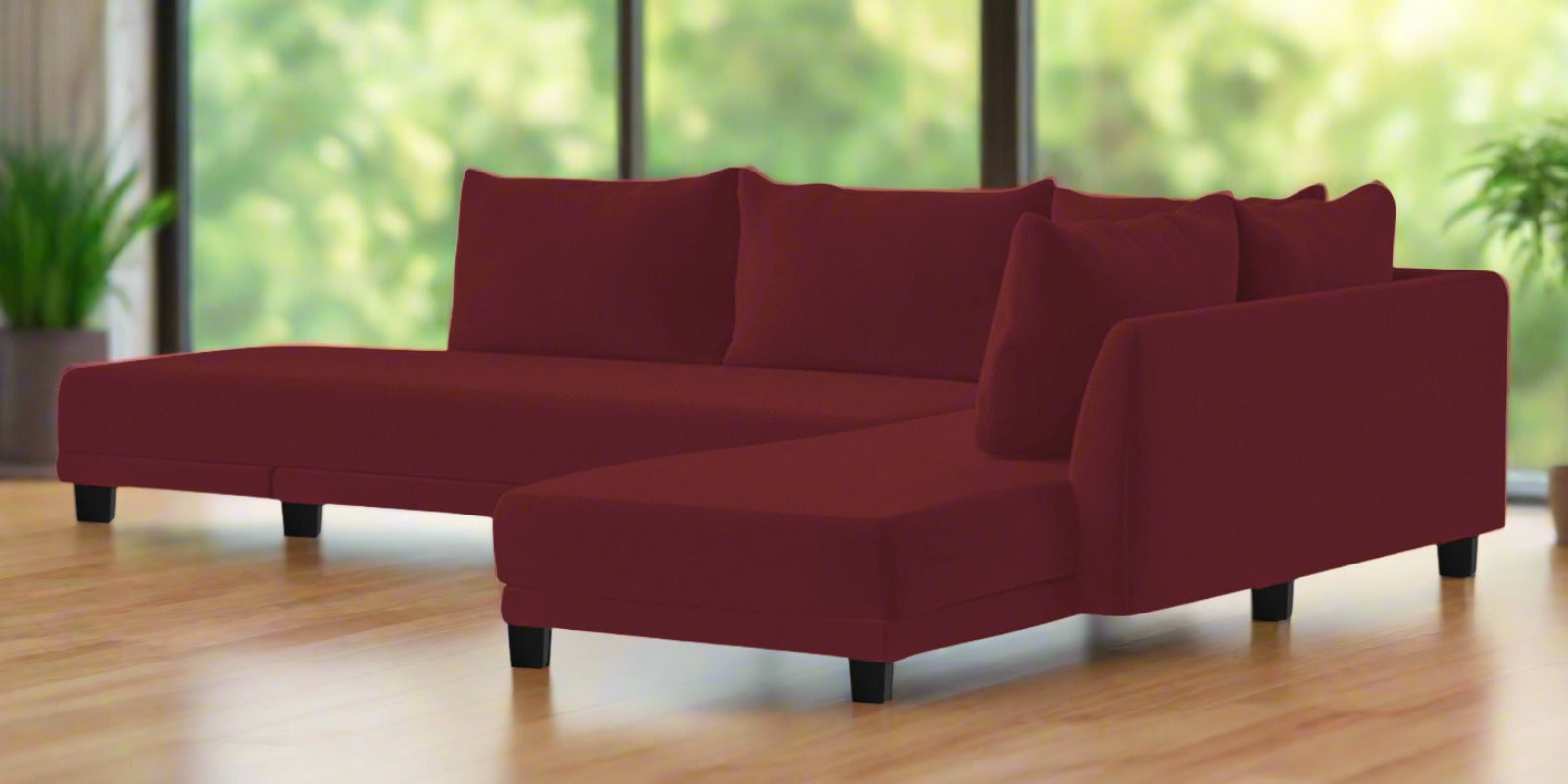 Ira Fabric LHS 6 Seater Sofa Cum Bed In Blood Maroon Colour