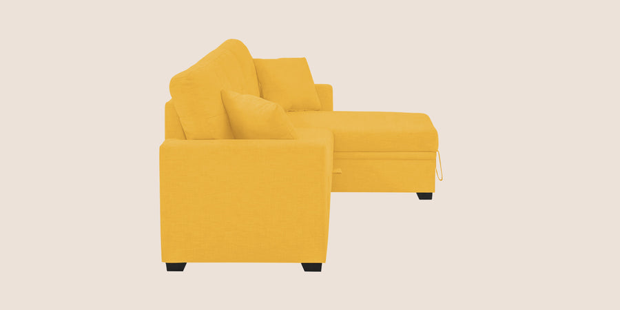 Jody Fabric 3 Seater Pull Out Sofa Cum Bed In Bold Yellow Colour With Storage - Febonic Living