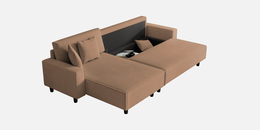 Peach Fabric Rhs 6 Seater Sofa Cum Bed With Storage In Cosmic Beige Colour - Febonic Living