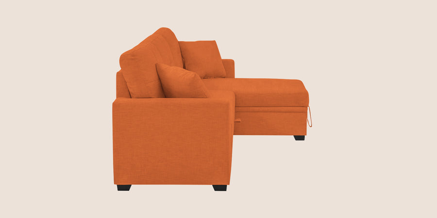Jody Fabric 3 Seater Pull Out Sofa Cum Bed In Vivid Orange Colour With Storage - Febonic Living