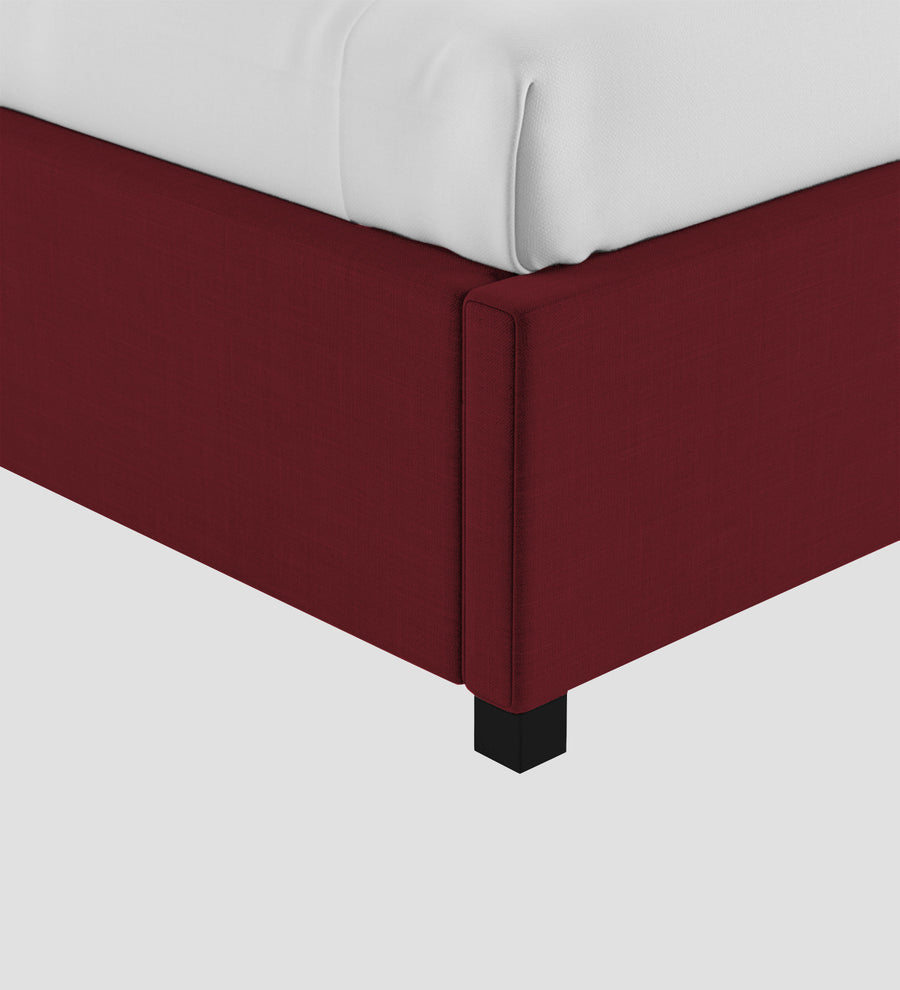 Isko Fabric Upholstered Single Size Bed In Blood Maroon Colour With Box Storage - Febonic Living