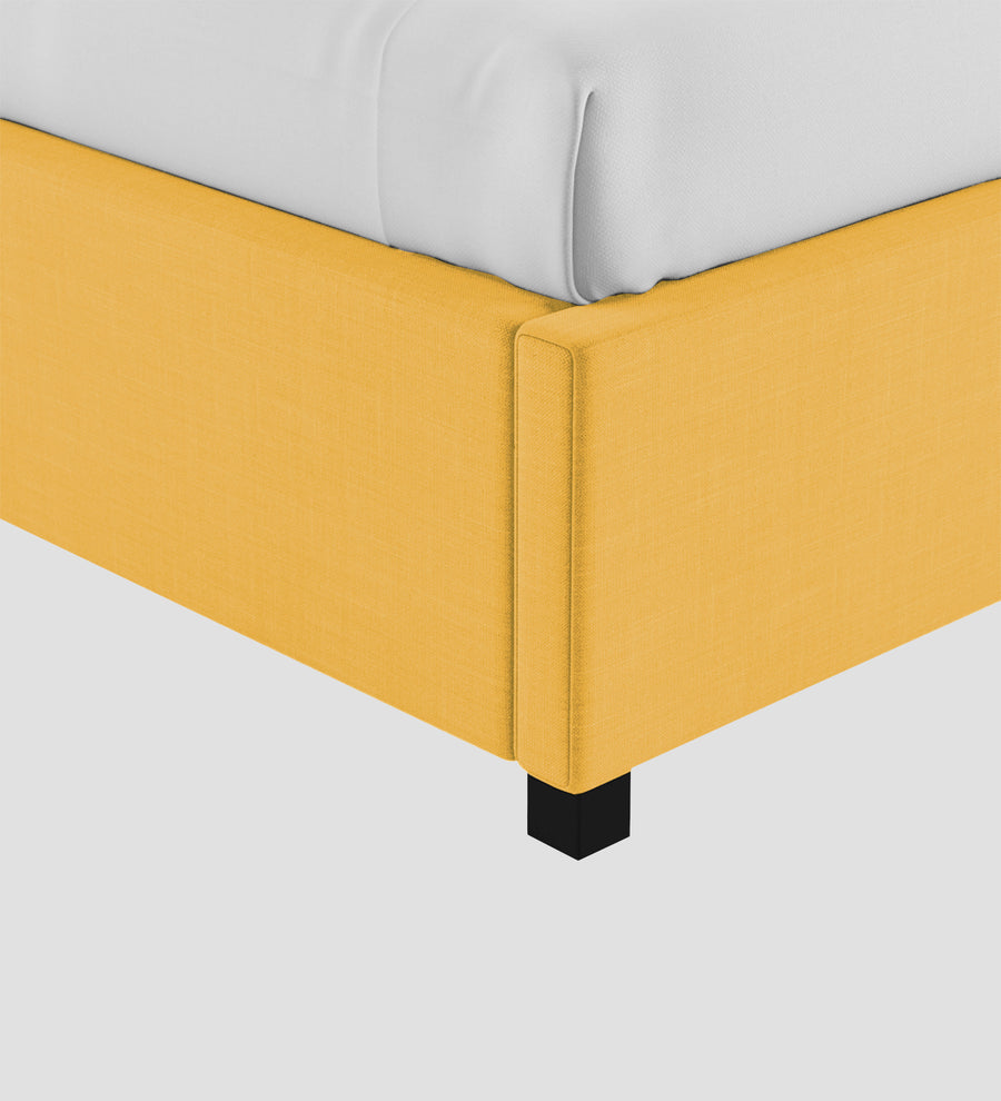 Isko Fabric Upholstered Single Size Bed In Bold Yellow Colour With Box Storage - Febonic Living
