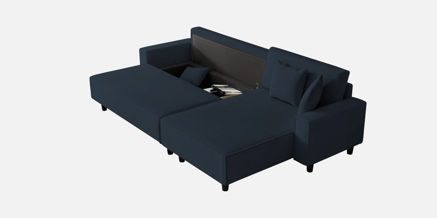 Peach Fabric Lhs 6 Seater Sofa Cum Bed With Storage In Denim Blue Colour - Febonic Living