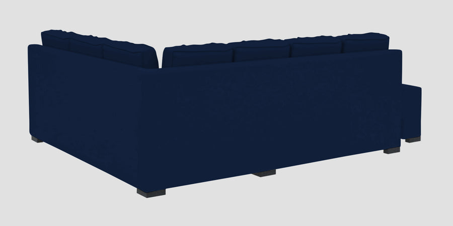 Corby Velvet Rhs 6 Seater Convertible Sofa Cum Bed In Imperial Blue Colour - Febonic Living